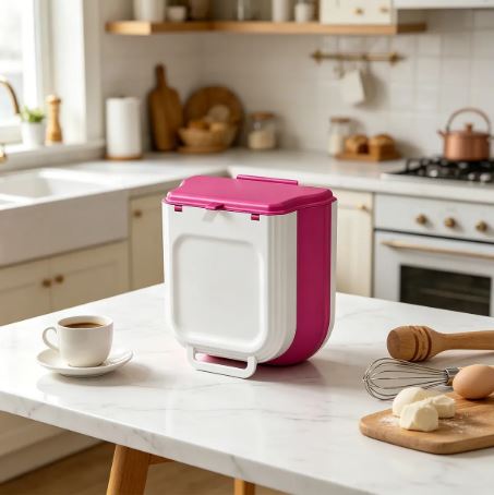 Smart Hanging Trash Bin, Cabinet Garbage Bin, Smart Kitchen Organizer Bin, Fold Away Kitchen Waste Bin