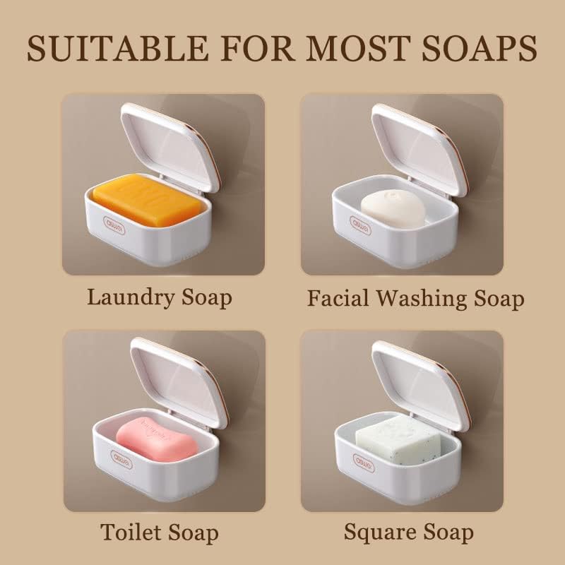 Soap Dish for Bar Soap with Drip Tray and Lid, Plastic Soap Container Drainage Inner Layer Keeps The Soap Dry