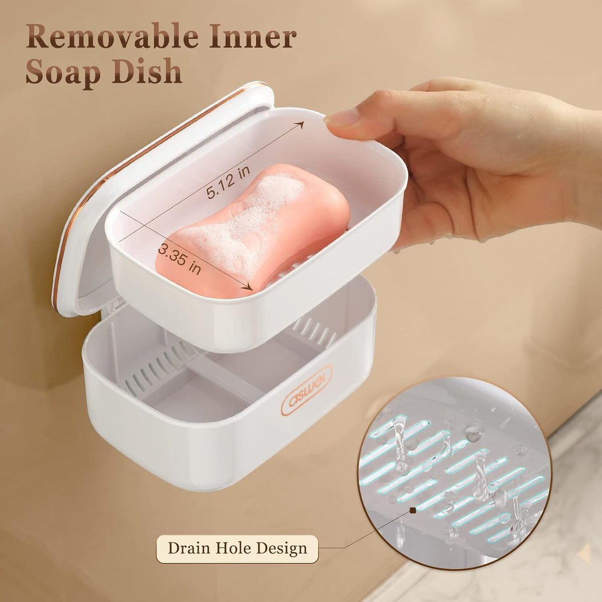 Soap Dish for Bar Soap with Drip Tray and Lid, Plastic Soap Container Drainage Inner Layer Keeps The Soap Dry