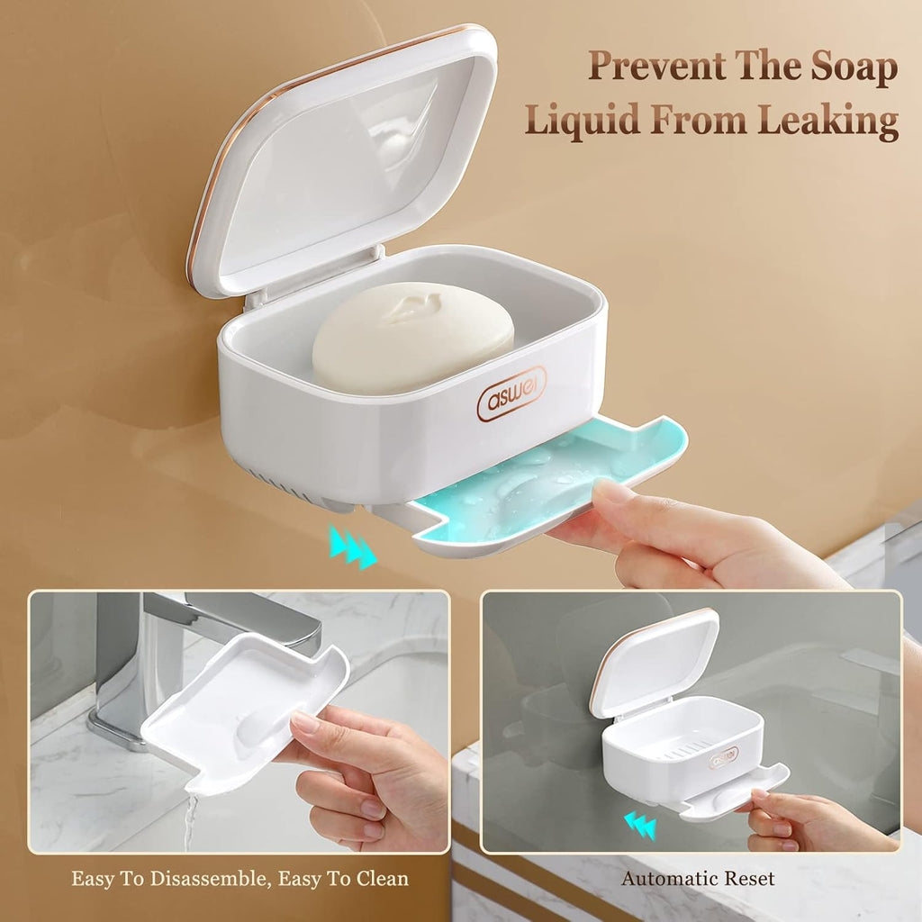 Soap Dish for Bar Soap with Drip Tray and Lid, Plastic Soap Container Drainage Inner Layer Keeps The Soap Dry