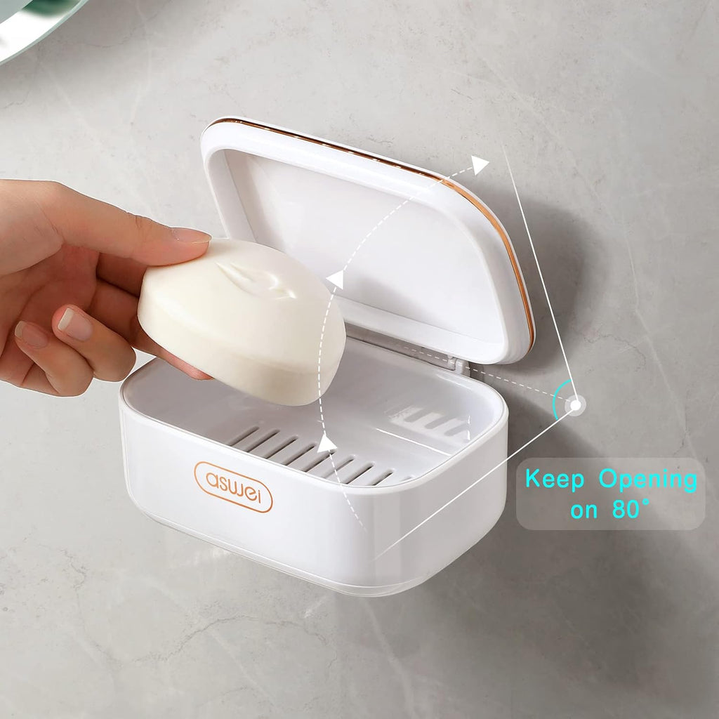 Soap Dish for Bar Soap with Drip Tray and Lid, Plastic Soap Container Drainage Inner Layer Keeps The Soap Dry
