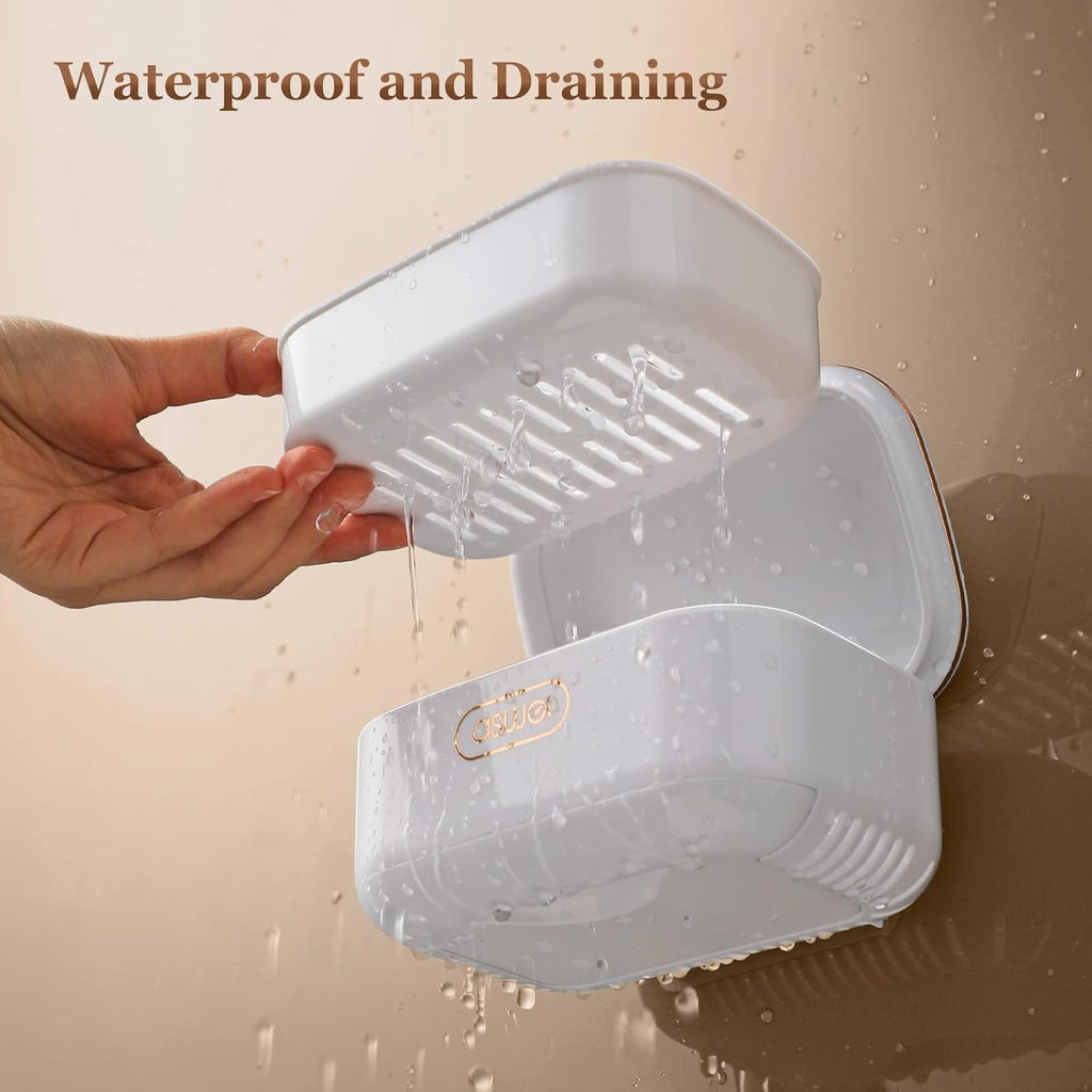 Soap Dish for Bar Soap with Drip Tray and Lid, Plastic Soap Container Drainage Inner Layer Keeps The Soap Dry