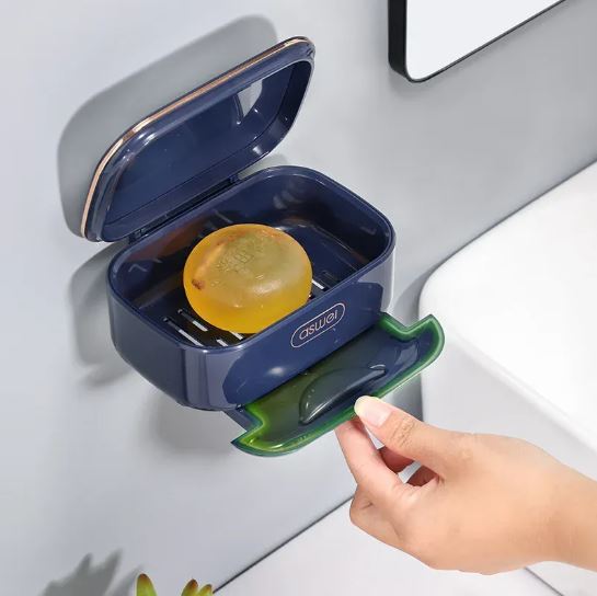 Soap Dish for Bar Soap with Drip Tray and Lid, Plastic Soap Container Drainage Inner Layer Keeps The Soap Dry