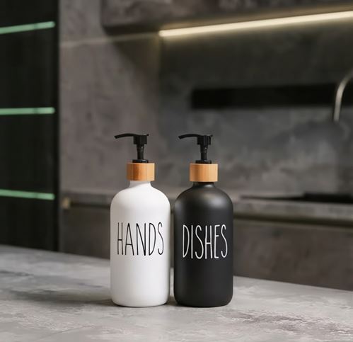 Set of 2 Glass Hand Soap Bottle, Kitchen Soap Dispenser, Dish Soap Dispenser for Kitchen Bathroom with Pump 500ml