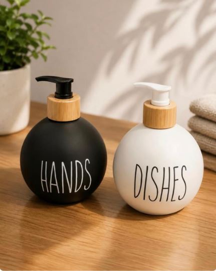 Set of 2 Glass Hand Soap Bottle, Kitchen Soap Dispenser, Dish Soap Dispenser for Kitchen Bathroom with Pump 500ml Round