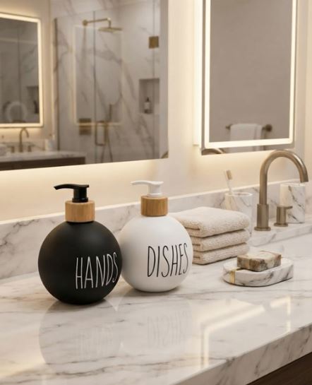 Set of 2 Glass Hand Soap Bottle, Kitchen Soap Dispenser, Dish Soap Dispenser for Kitchen Bathroom with Pump 500ml Round