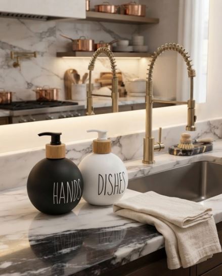 Set of 2 Glass Hand Soap Bottle, Kitchen Soap Dispenser, Dish Soap Dispenser for Kitchen Bathroom with Pump 500ml Round