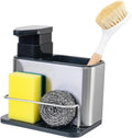 3-in-1 Soap Dispenser for Kitchen Sink, Stainless Steel Kitchen Sink Organizer Tray Drainer Rack with Sponge Holder and Brush Holder
