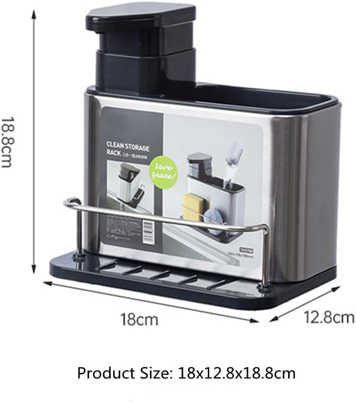 3-in-1 Soap Dispenser for Kitchen Sink, Stainless Steel Kitchen Sink Organizer Tray Drainer Rack with Sponge Holder and Brush Holder