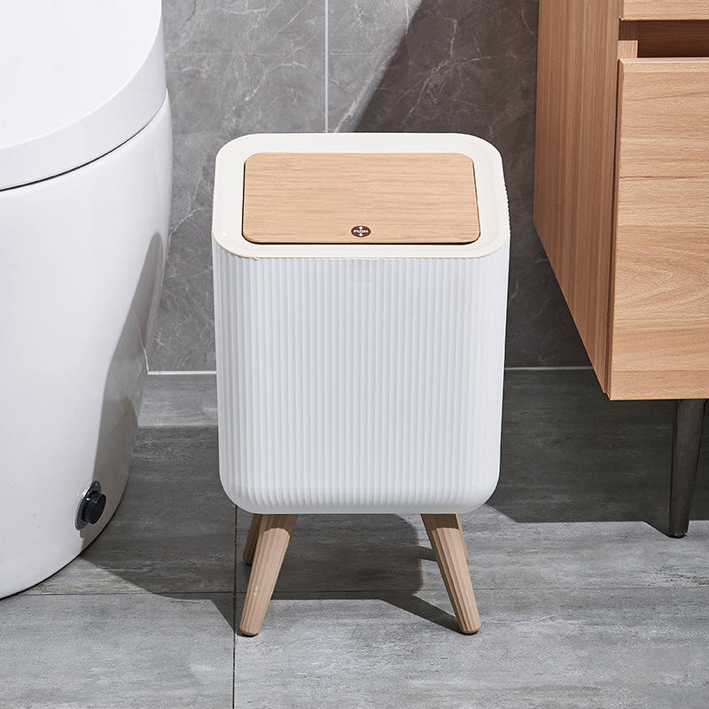 Multipurpose Push Top Square Trash Bin With Lid, Open Lid Standing Home Plastic Bin