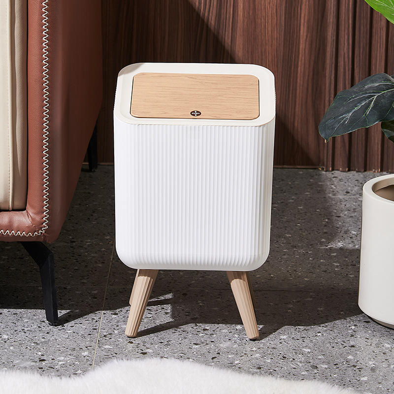 Multipurpose Push Top Square Trash Bin With Lid, Open Lid Standing Home Plastic Bin