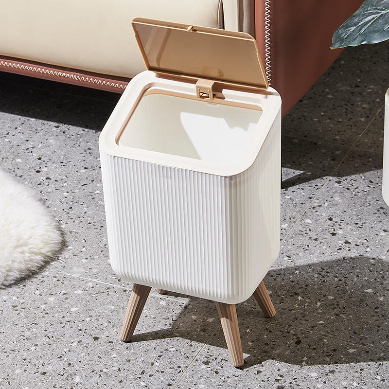 Multipurpose Push Top Square Trash Bin With Lid, Open Lid Standing Home Plastic Bin