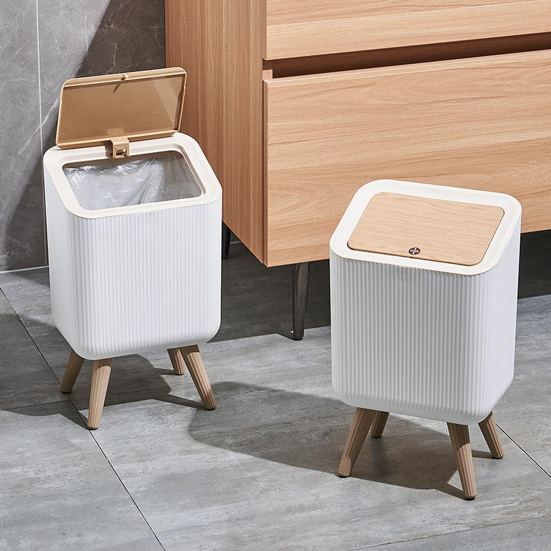 Multipurpose Push Top Square Trash Bin With Lid, Open Lid Standing Home Plastic Bin