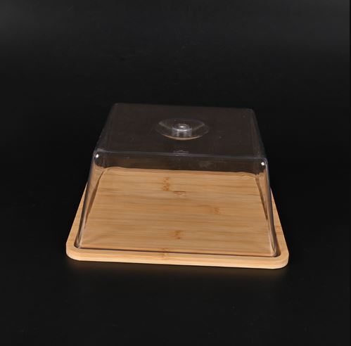 Square Cake Stand with Lid, Bamboo Cake Stand with Dome, Dessert Display Stand with Acrylic Cover for Cheese, Pie, Chips & Dips, Serving Platter with Cover for Kitchen/Party/Wedding/Birthday