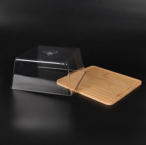Square Cake Stand with Lid, Bamboo Cake Stand with Dome, Dessert Display Stand with Acrylic Cover for Cheese, Pie, Chips & Dips, Serving Platter with Cover for Kitchen/Party/Wedding/Birthday