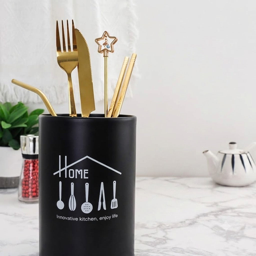 Stainless Steel Cutlery Holder Tableware Stand for Fork Knives Black
