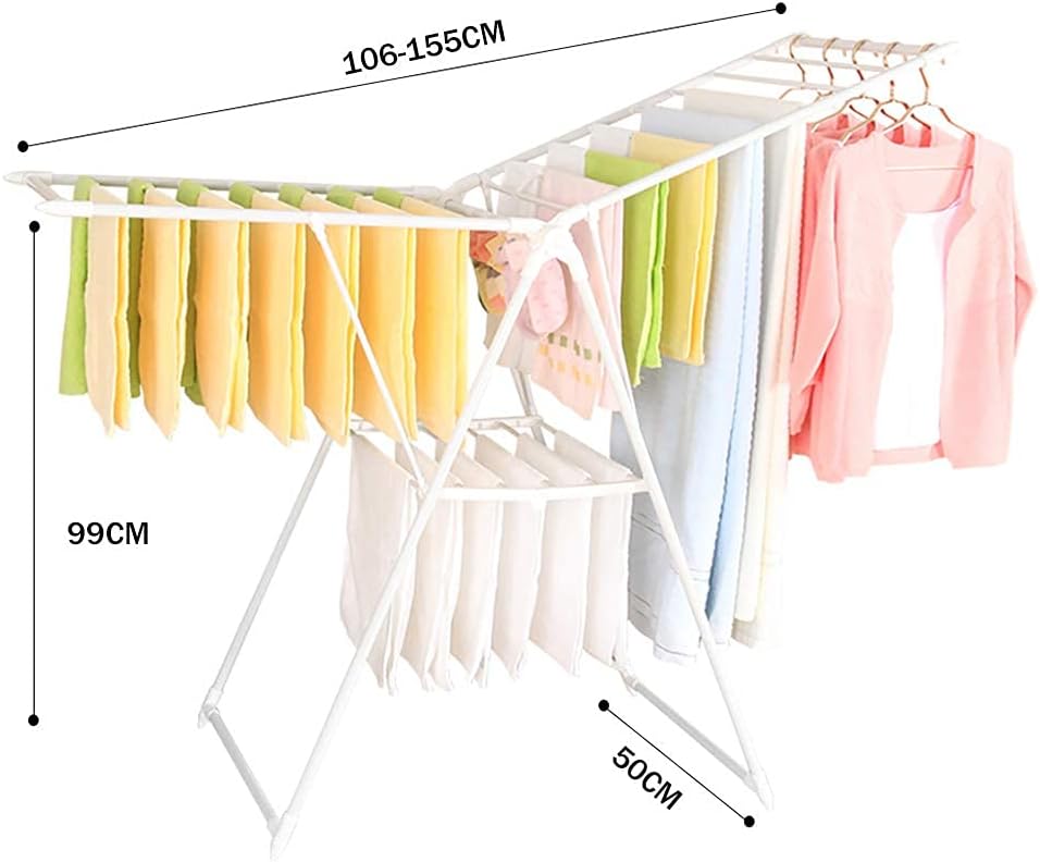 Foldable Stainless Steel Cloth Stand, Free-Standing Laundry Stand With Height-Adjustable Wings