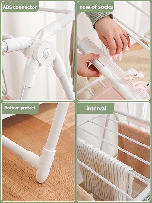 Foldable Stainless Steel Cloth Stand, Free-Standing Laundry Stand With Height-Adjustable Wings