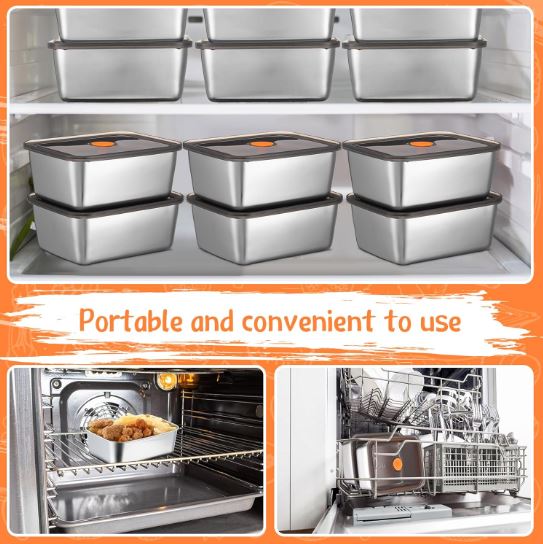 4Pcs Stainless Steel Food Containers with Lids Metal Marinating Snack Containers Box for Lunch, Leftovers, Dishwasher & Freezer Safe