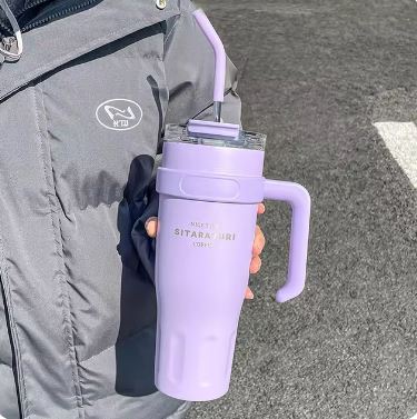 Stainless Steel Ice Tumbler, Large Capacity Drinking Coffee Water Cup with Straw, Simple Water Bottle
