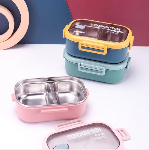 Tedemei 304 Stainless Steel 2 Grid Portable Leak-Proof Lunch Box