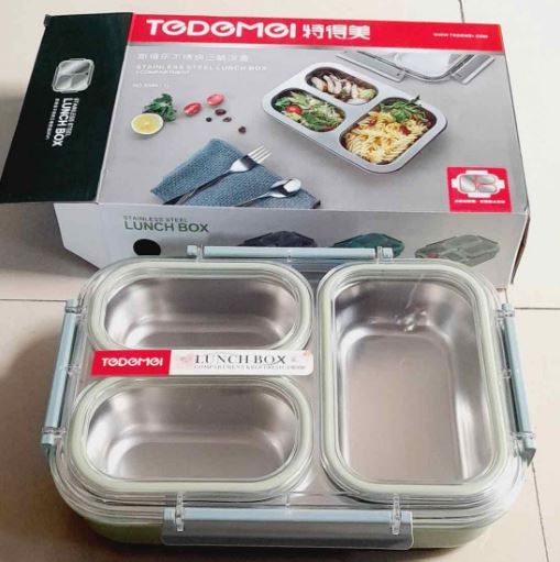 TEDEMEI Stainless Steel Lunch Box with 3 Compartments
