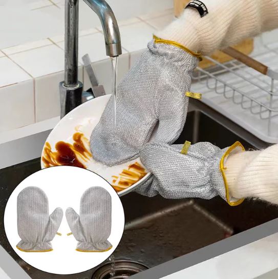 Steel Wire Dishwashing Gloves, Silver Wire Dish Cleaning Gloves (Pair)