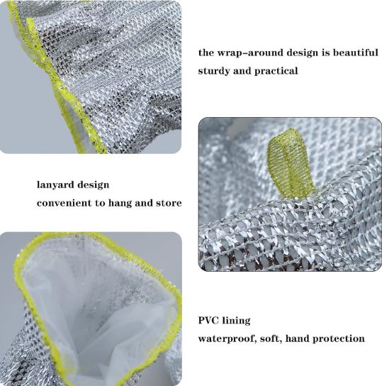 Steel Wire Dishwashing Gloves, Silver Wire Dish Cleaning Gloves (Pair)