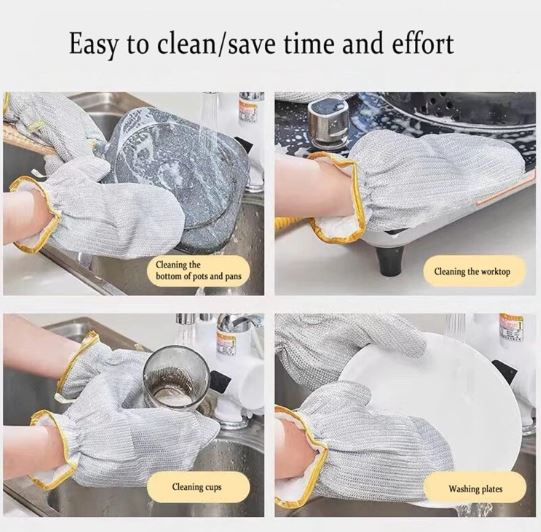 Steel Wire Dishwashing Gloves, Silver Wire Dish Cleaning Gloves (Pair)