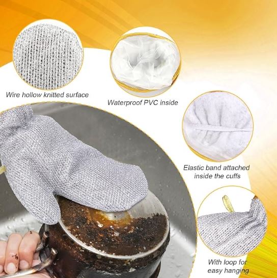 Steel Wire Dishwashing Gloves, Silver Wire Dish Cleaning Gloves (Pair)
