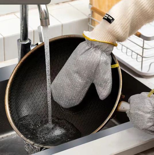Steel Wire Dishwashing Gloves, Silver Wire Dish Cleaning Gloves (Pair)