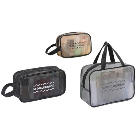 (Pack of 3) Large-Capacity Travel Storage Cosmetic Bag with Zipper Closure Eco-Friendly Mesh Waterproof