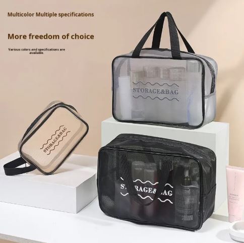 (Pack of 3) Large-Capacity Travel Storage Cosmetic Bag with Zipper Closure Eco-Friendly Mesh Waterproof