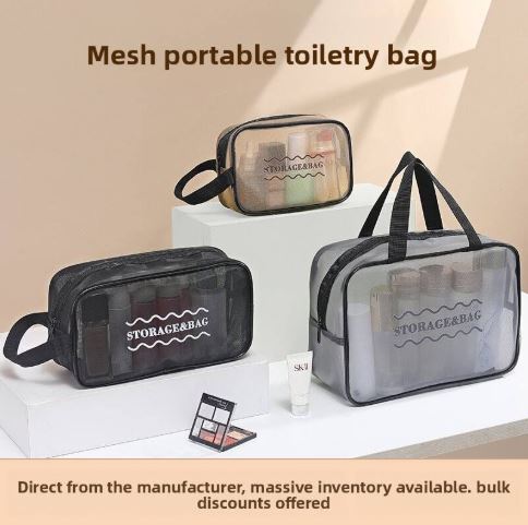 (Pack of 3) Large-Capacity Travel Storage Cosmetic Bag with Zipper Closure Eco-Friendly Mesh Waterproof