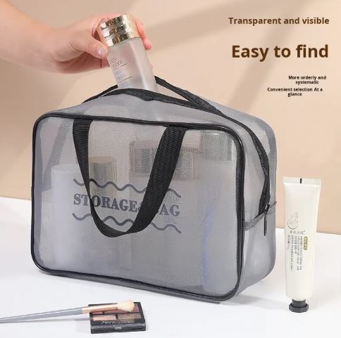 (Pack of 3) Large-Capacity Travel Storage Cosmetic Bag with Zipper Closure Eco-Friendly Mesh Waterproof
