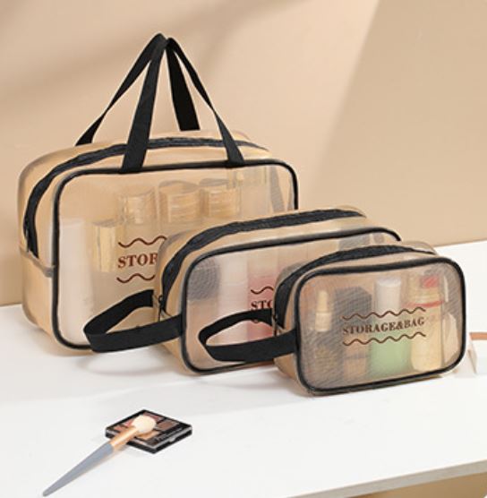 (Pack of 3) Large-Capacity Travel Storage Cosmetic Bag with Zipper Closure Eco-Friendly Mesh Waterproof