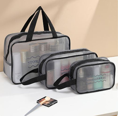 (Pack of 3) Large-Capacity Travel Storage Cosmetic Bag with Zipper Closure Eco-Friendly Mesh Waterproof