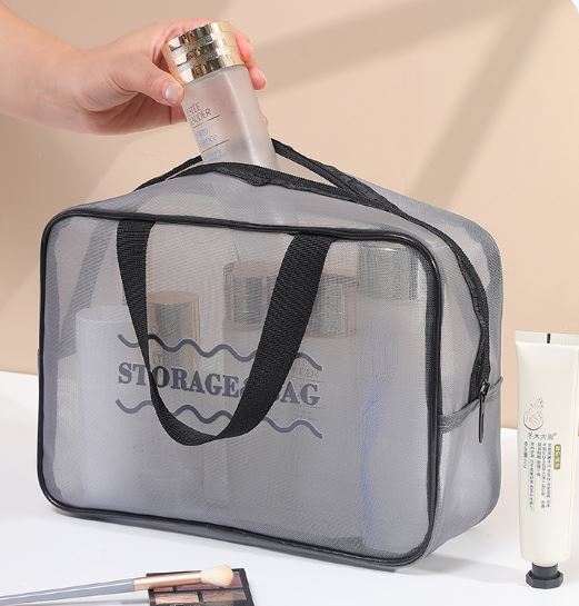 (Pack of 3) Large-Capacity Travel Storage Cosmetic Bag with Zipper Closure Eco-Friendly Mesh Waterproof