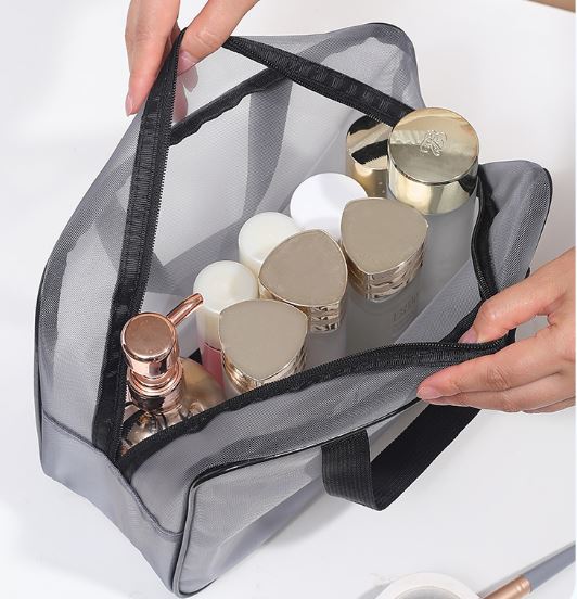 (Pack of 3) Large-Capacity Travel Storage Cosmetic Bag with Zipper Closure Eco-Friendly Mesh Waterproof