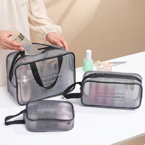 (Pack of 3) Large-Capacity Travel Storage Cosmetic Bag with Zipper Closure Eco-Friendly Mesh Waterproof