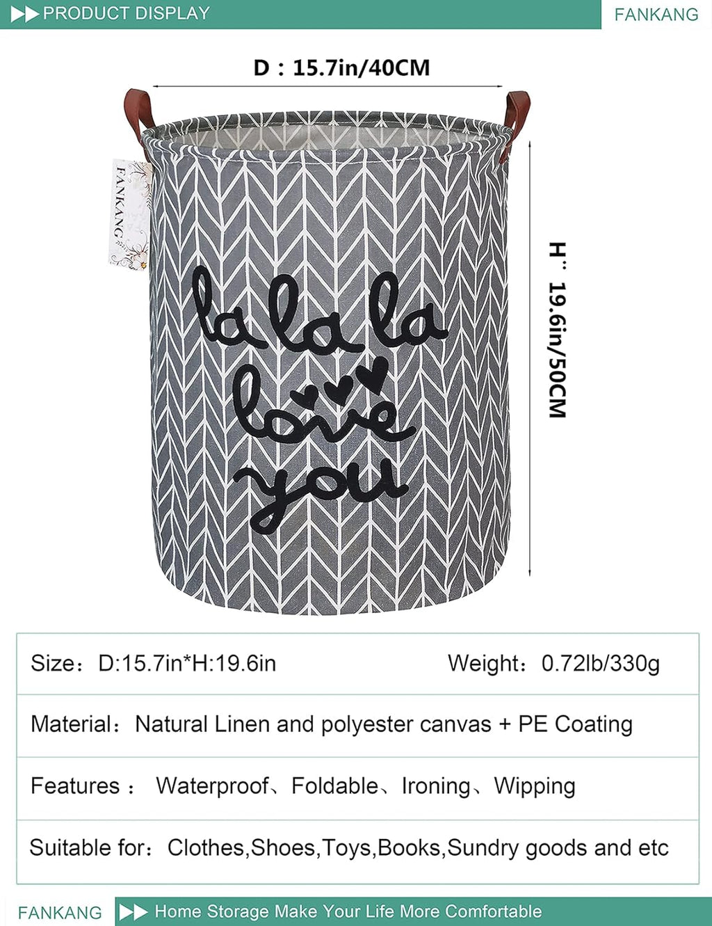 Storage Bins, Nursery Hamper, Canvas Laundry Basket Foldable with Waterproof PE Coating Large Storage Baskets for Kids Boys and Girls, Office, Bedroom, Clothes,Toys