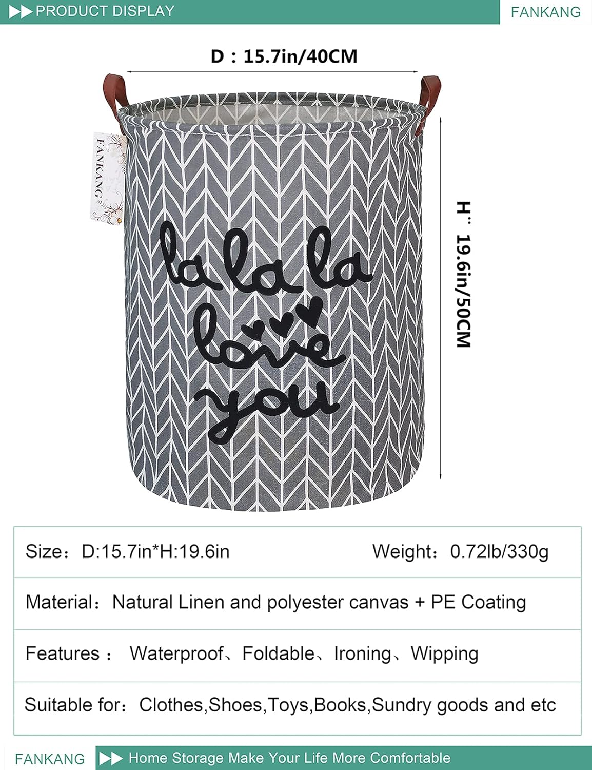 Storage Bins, Nursery Hamper, Canvas Laundry Basket Foldable with Waterproof PE Coating Large Storage Baskets for Kids Boys and Girls, Office, Bedroom, Clothes,Toys