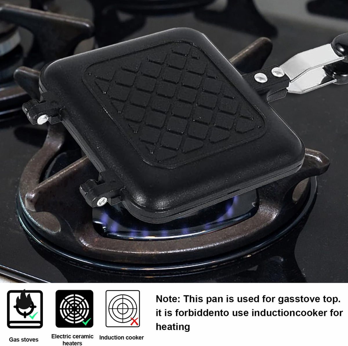 Stovetop Sandwich Maker, Grilled Toasted Panini Maker with Handle, Aluminum Flip Sandwich Pan for Home Kitchen, Camping
