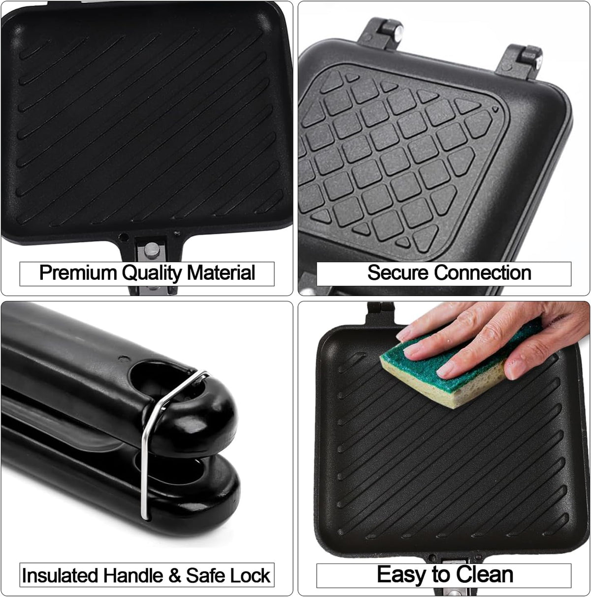 Stovetop Sandwich Maker, Grilled Toasted Panini Maker with Handle, Aluminum Flip Sandwich Pan for Home Kitchen, Camping