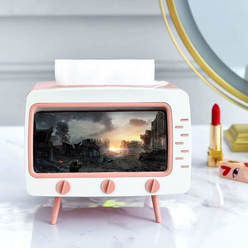 Tissue Box Holder Retro TV Tissue Box Cover Cute and Practical for Bathroom, Kitchen, Bedroom Dressers, Desks and Tables, Night Stands