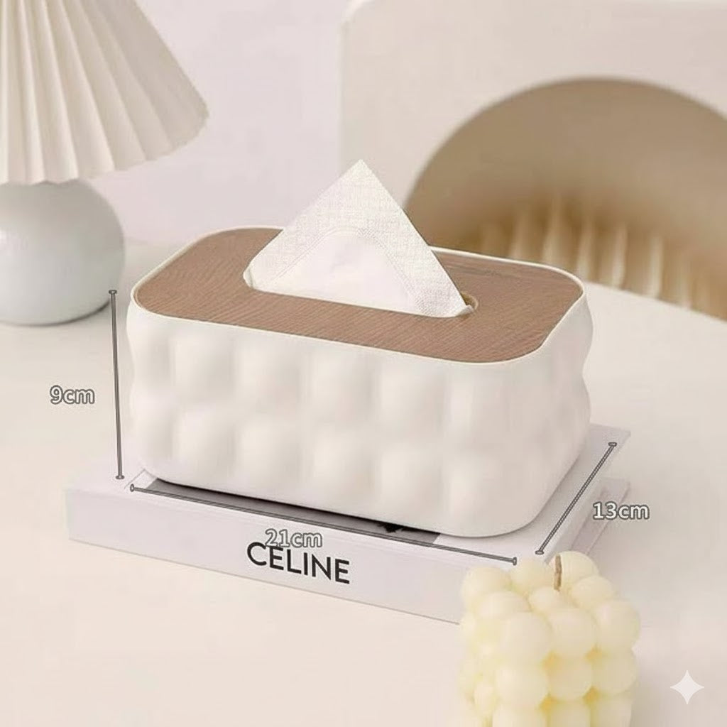 Nordic Bubble-Texture Tissue Box with Natural Wood Lid
