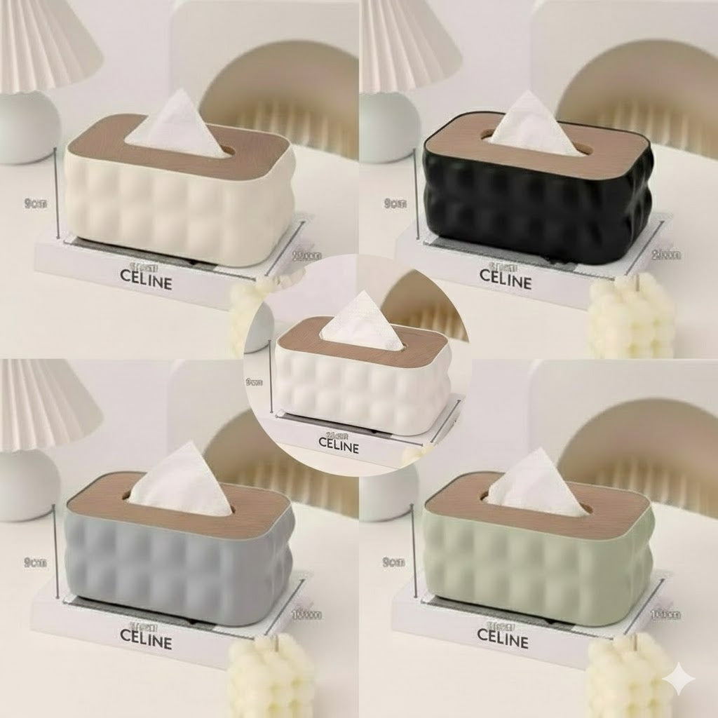 Nordic Bubble-Texture Tissue Box with Natural Wood Lid
