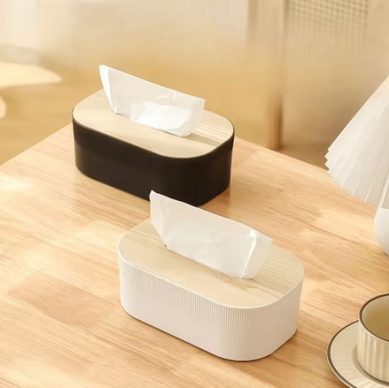 Tissue Box Holder with Wooden Lid | Modern Decorative Premium Tabletop Facial Napkin Dispenser for Living Room, Bedroom, Kitchen, Bathroom, Dining Table, Office & Car