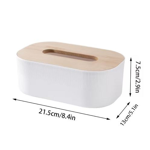 Tissue Box Holder with Wooden Lid | Modern Decorative Premium Tabletop Facial Napkin Dispenser for Living Room, Bedroom, Kitchen, Bathroom, Dining Table, Office & Car