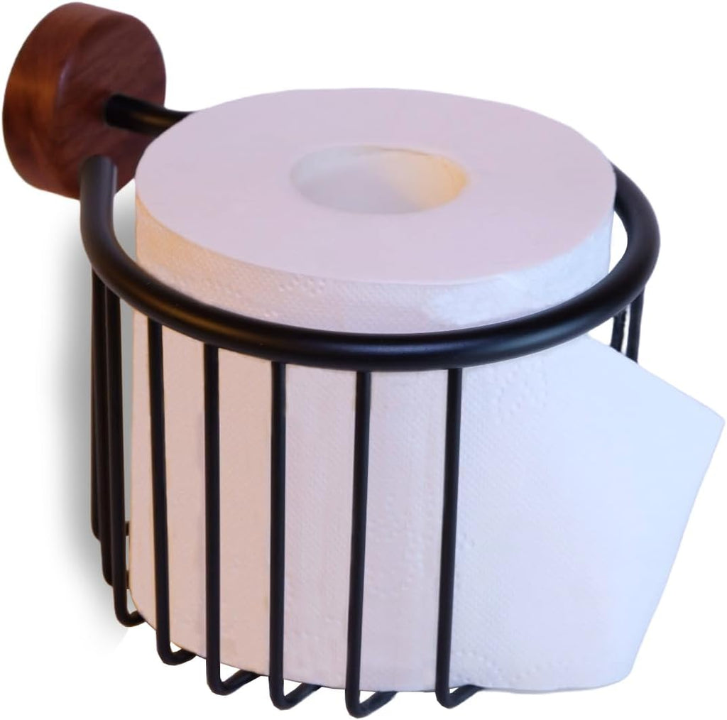 Black Toilet Paper Holder Wall Mount, Self Adhesive Cylindrical Simple Tissue Roll Paper Holder